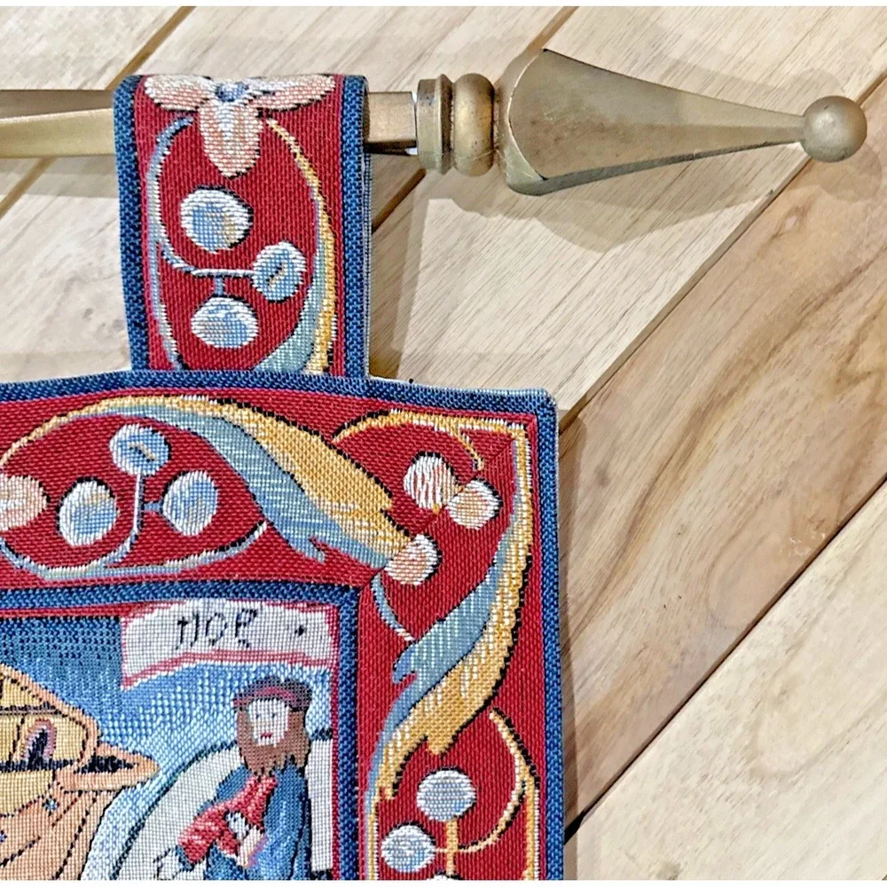Vintage Biblical Tapestry Wall Hanging Bible Story Scenes 52x33 Rod Included